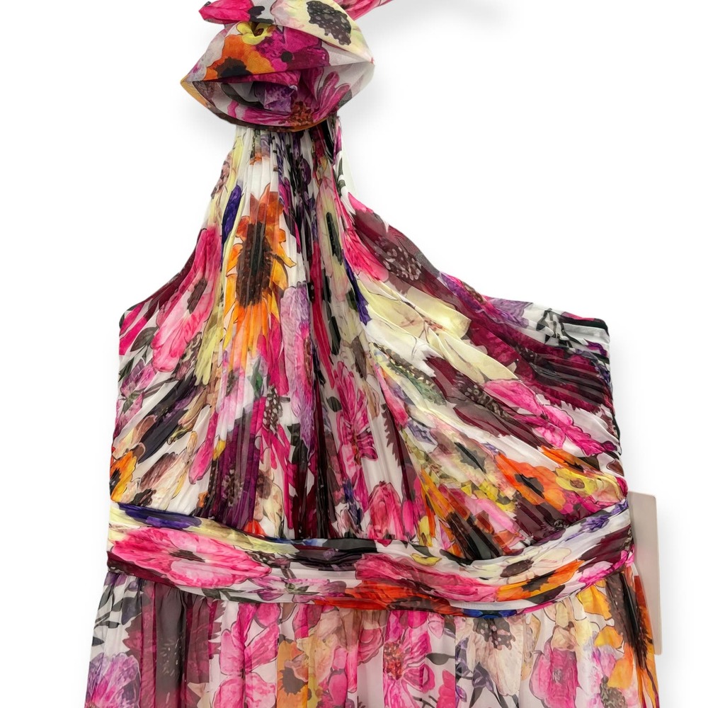 Sold. Mac Duggal NEW Asymmetrical Ruffled Halter Floral Chiffon Gown Size 10 - Picture 6 of 16
